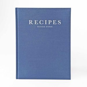 Book with a blue cover titled "RECIPES PASSED DOWN" - Sydney flower delivery