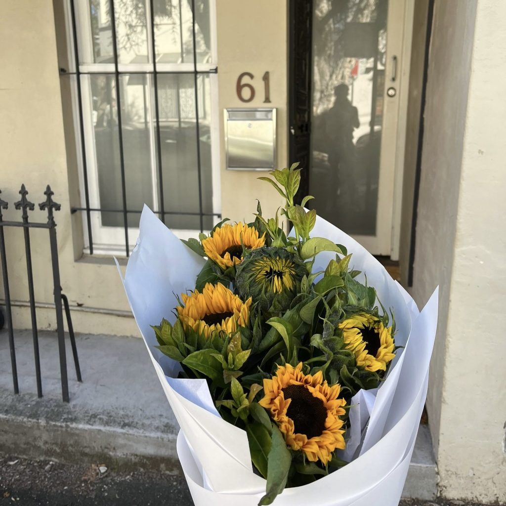 Sunflower bouquet delivered to a Sydney terrace home